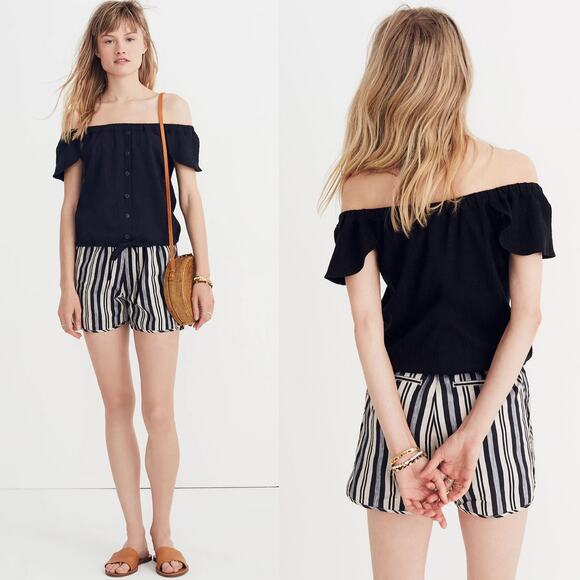 Madewell Texture & Thread Off-the-Shoulder Top Black size Large - Picture 12 of 12